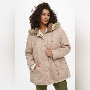 Fitz-Wright Winter Coat Jacket Tan Cream Fur Hood L